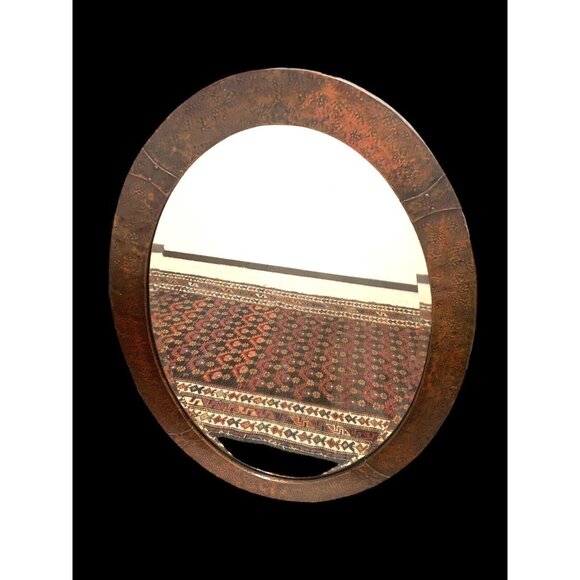 19th Century ANTIQUE ARTS & CRAFTS HAMMERED COPPER OVAL MIRROR England - Picture 3 of 9